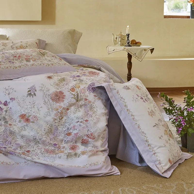 premium bed linen Soft Cotton Floral Duvet Cover Set - Lilac