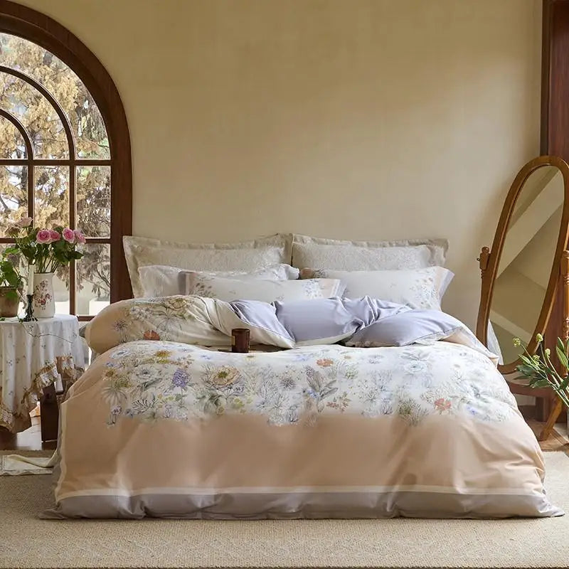 premium bed linen Soft Cotton Floral Duvet Cover Set - Peach