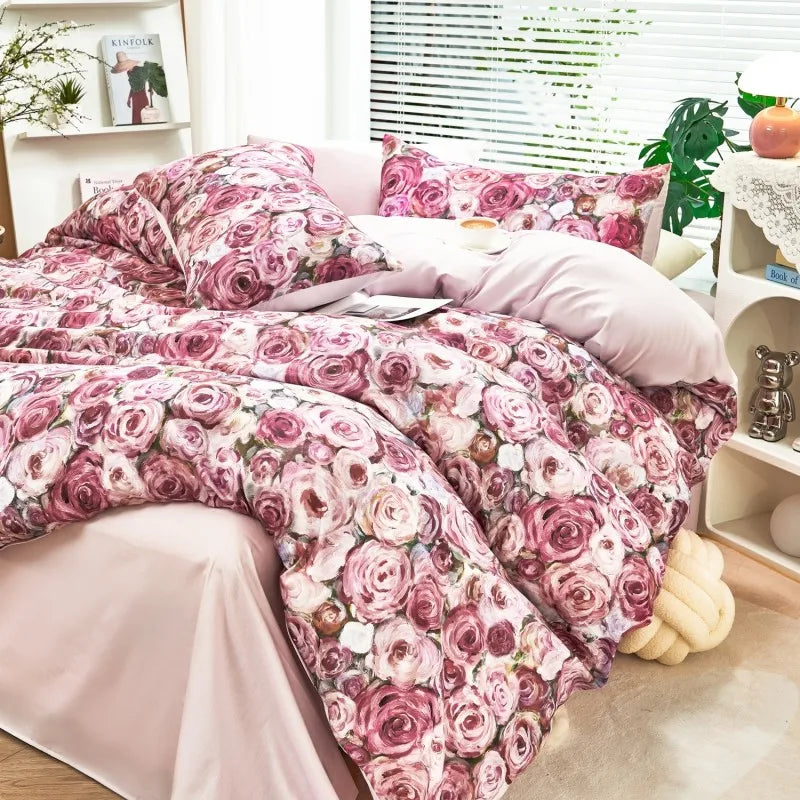 premium bed linen Ultra Soft 400TC Cotton Floral Printed Bedding Set - Pink