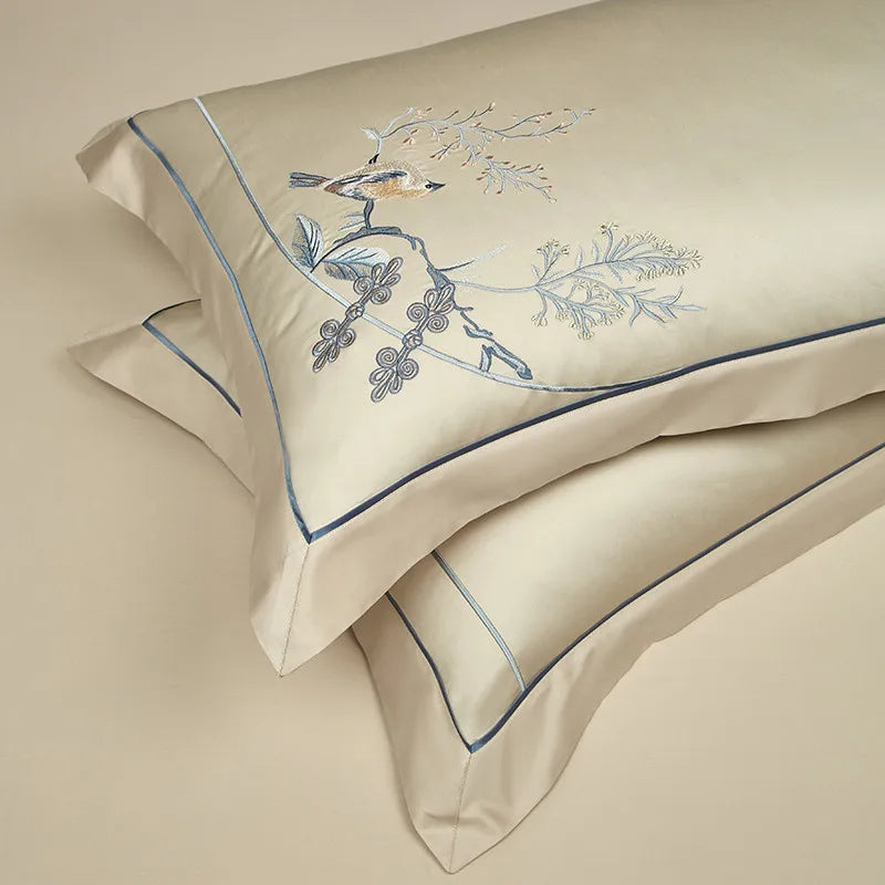 premium bed sheets Egyptian Cotton Embroidered Patchwork Bedding Set - Beige