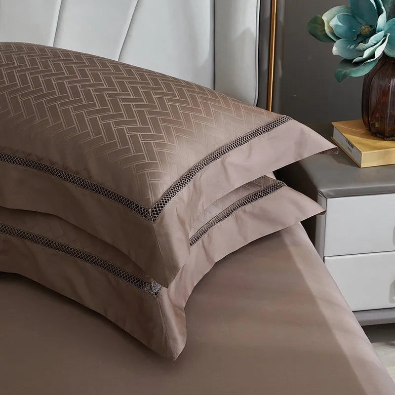 premium bed sheets Egyptian Cotton Jacquard Wave Bedding Set - Brown