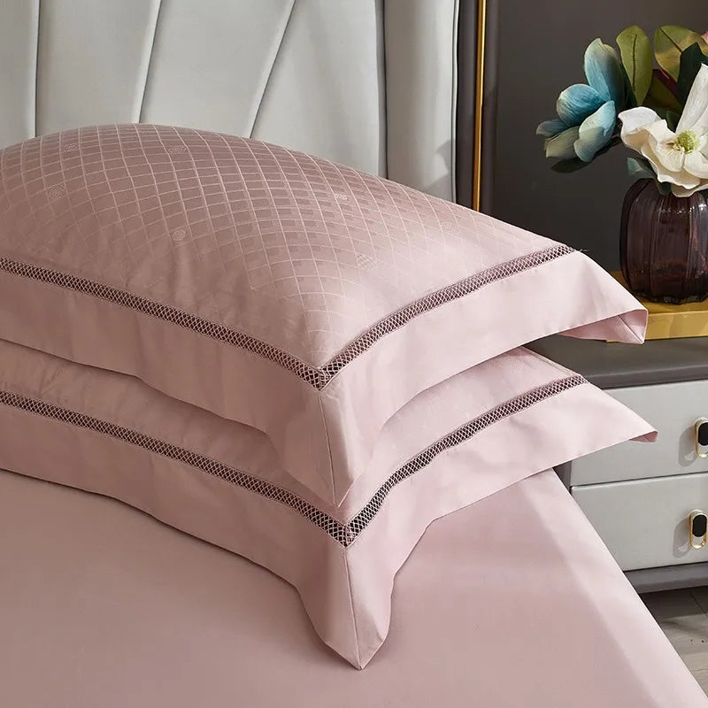 premium bed sheets  Egyptian Cotton Jacquard Wave Bedding Set - Pink