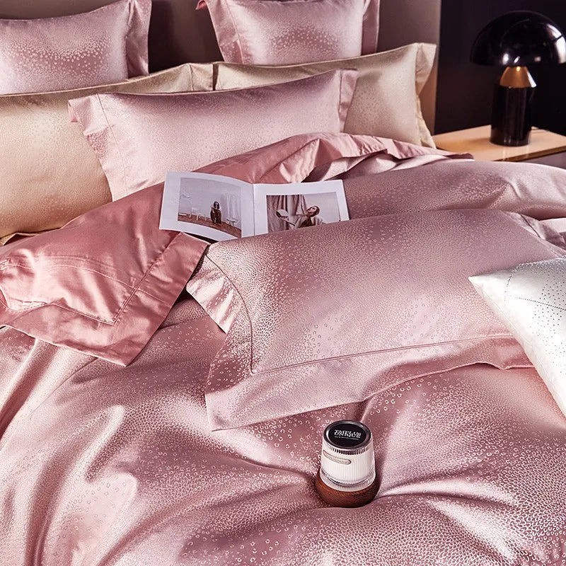 premium bed sheets Egyptian Cotton Satin Jacquard Bedding Set - Pink
