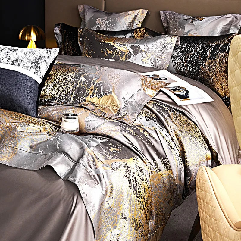 premium bed sheets Egyptian Cotton Satin Jacquard Bedding Set – Gray