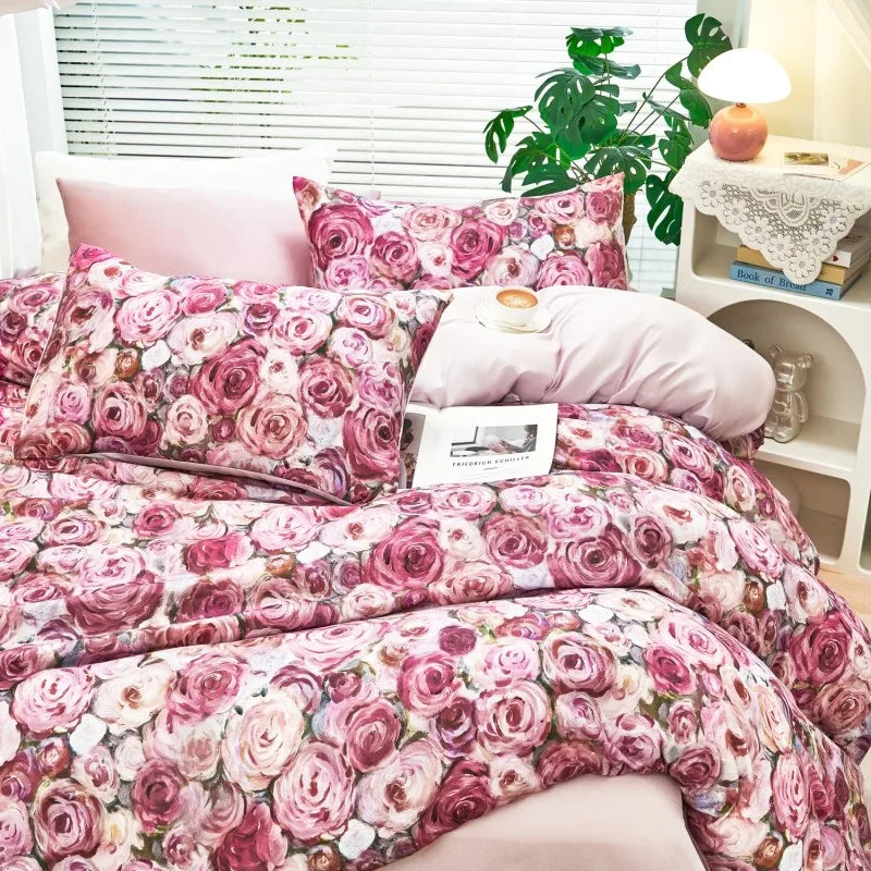 premium linen Ultra Soft 400TC Cotton Floral Printed Bedding Set - Pink