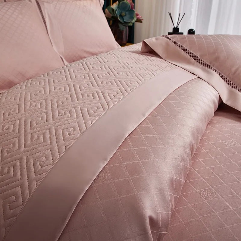 premium sheets  Egyptian Cotton Jacquard Wave Bedding Set - Pink