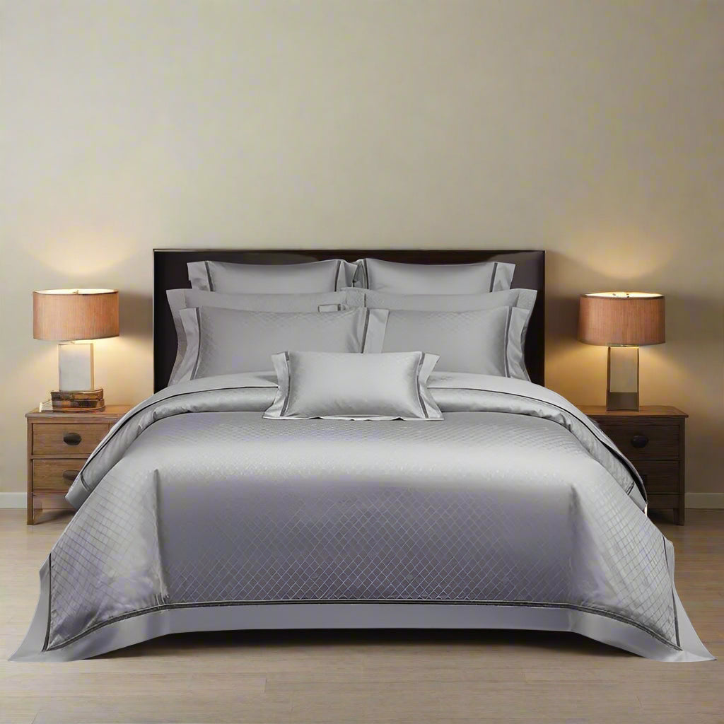 silk bed sheets Egyptian Cotton Jacquard Wave Bedding Set - Grey