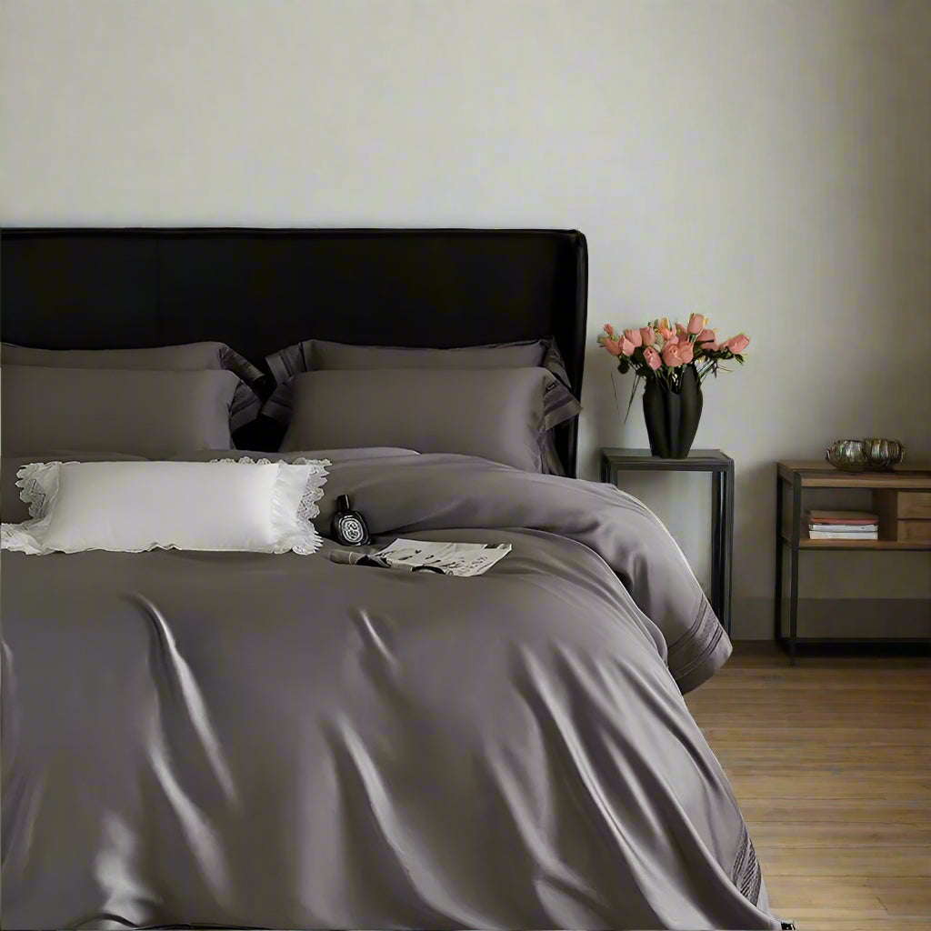 silk bed sheets Eucalyptus Lyocell Cooling Bamboo Fiber Bedding Set - Gray