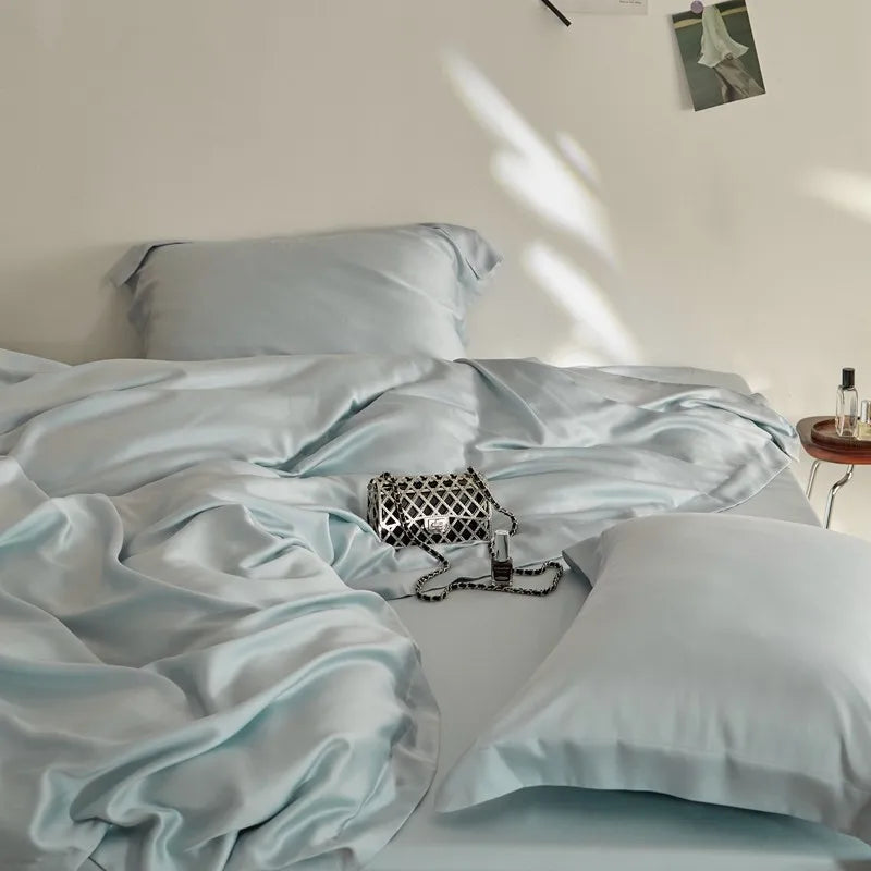 silk bed sheets Premium Eucalyptus Lyocell Bed Sheet Set - Ice Blue