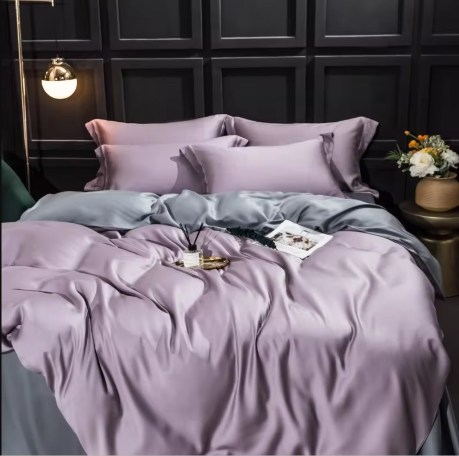 silk bed sheets Solid Color 100% Bamboo Fiber Bedding Set - Purple