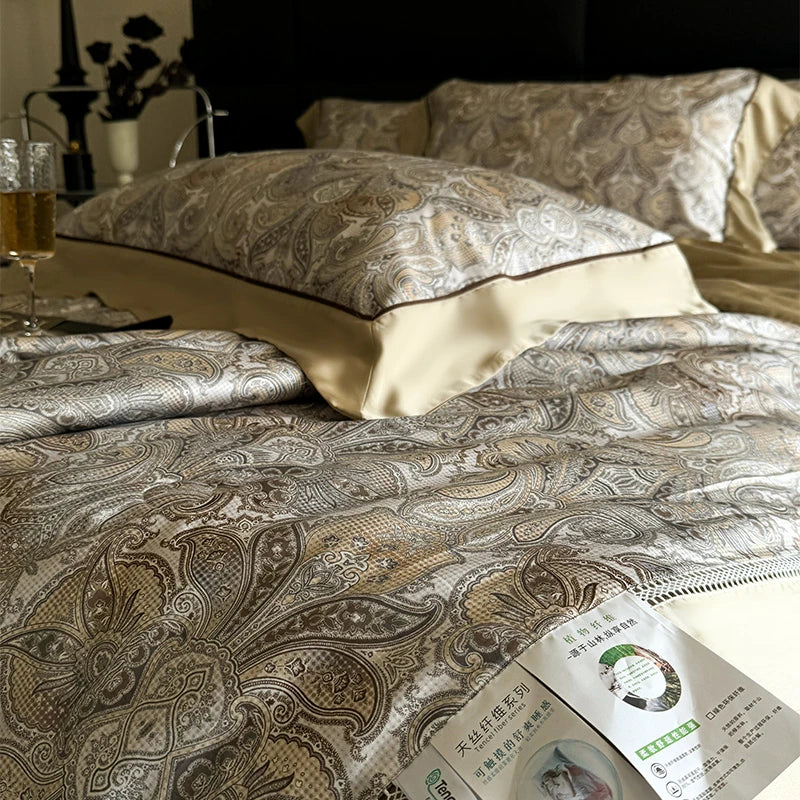 silk  bedding Breathable & Soft 600TC Eucalyptus Lyocell Bedding Set - Gold