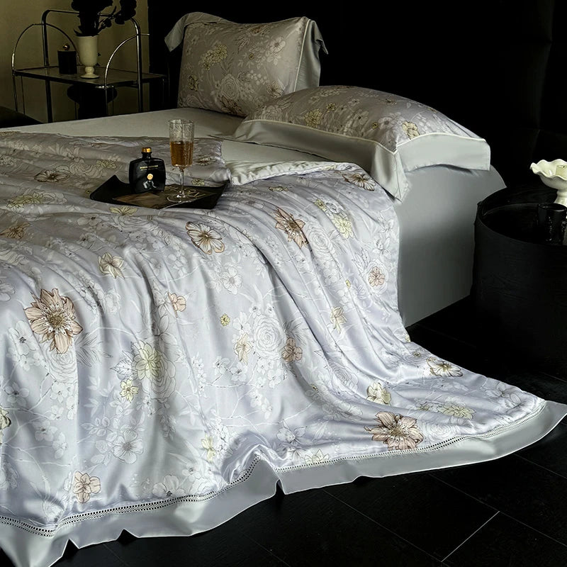 silk bedding Breathable & Soft 600TC Eucalyptus Lyocell Bedding Set - Light Gray