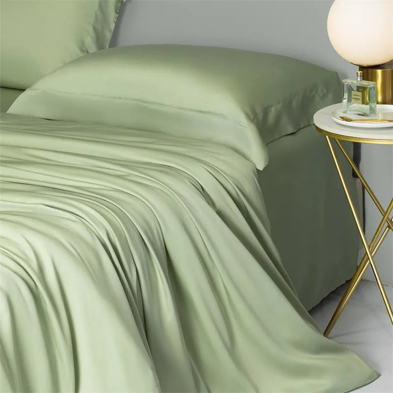 silk bedding Solid Color 600TC Eucalyptus Lyocell Bedding Set - Green