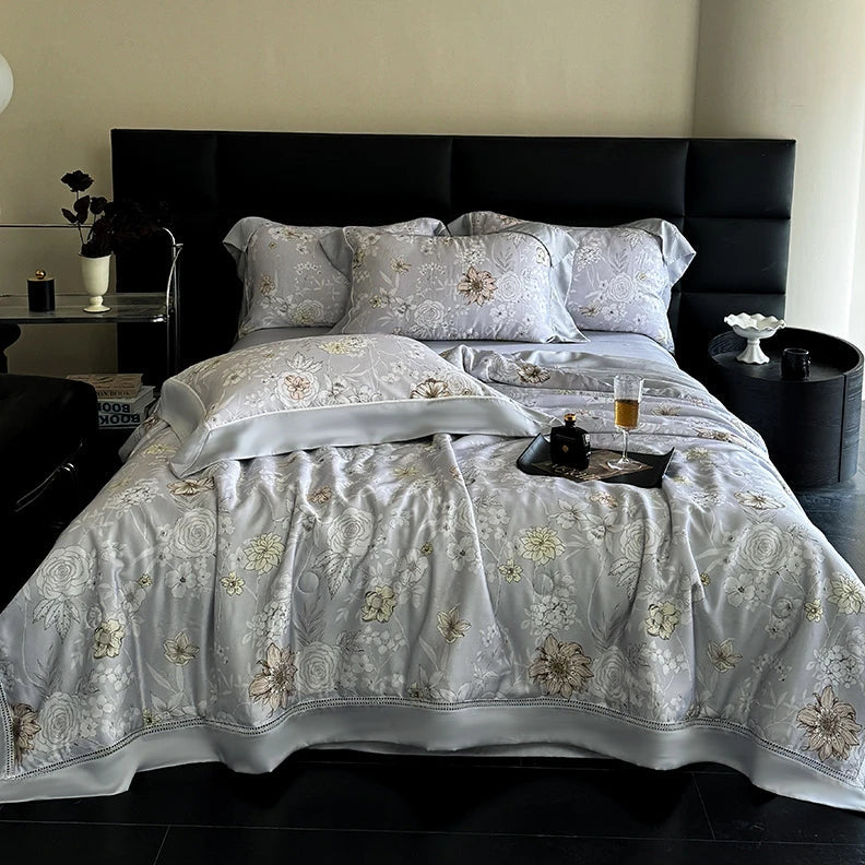 silk luxury bedding Breathable & Soft 600TC Eucalyptus Lyocell Bedding Set - Light Gray