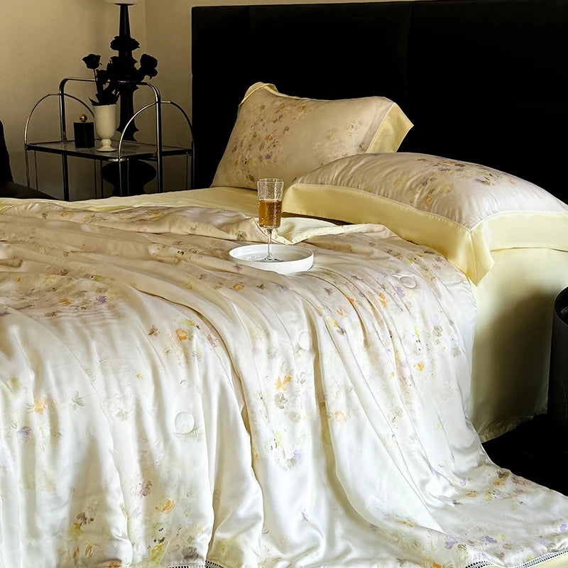 silk luxury bedding Eucalyptus Bamboo Cooling 4Pcs Bedding Set - Cream
