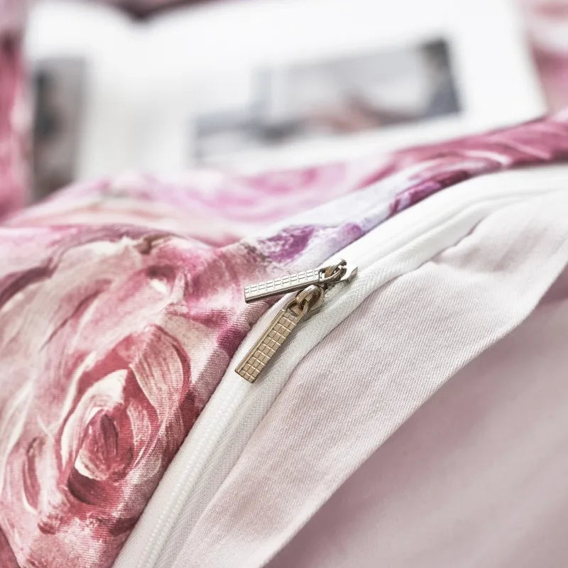silk luxury bedding Ultra Soft 400TC Cotton Floral Printed Bedding Set - Pink