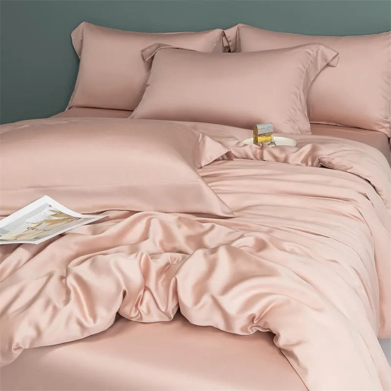 softest bed sheets Solid Color 600TC Eucalyptus Lyocell Bedding Set - Pink