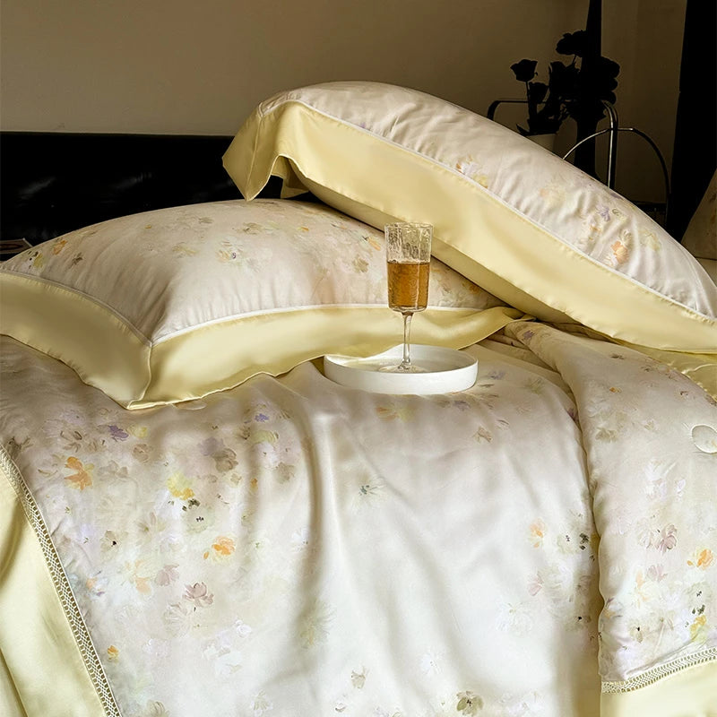 softest luxury bed sheets Eucalyptus Bamboo Cooling 4Pcs Bedding Set - Cream