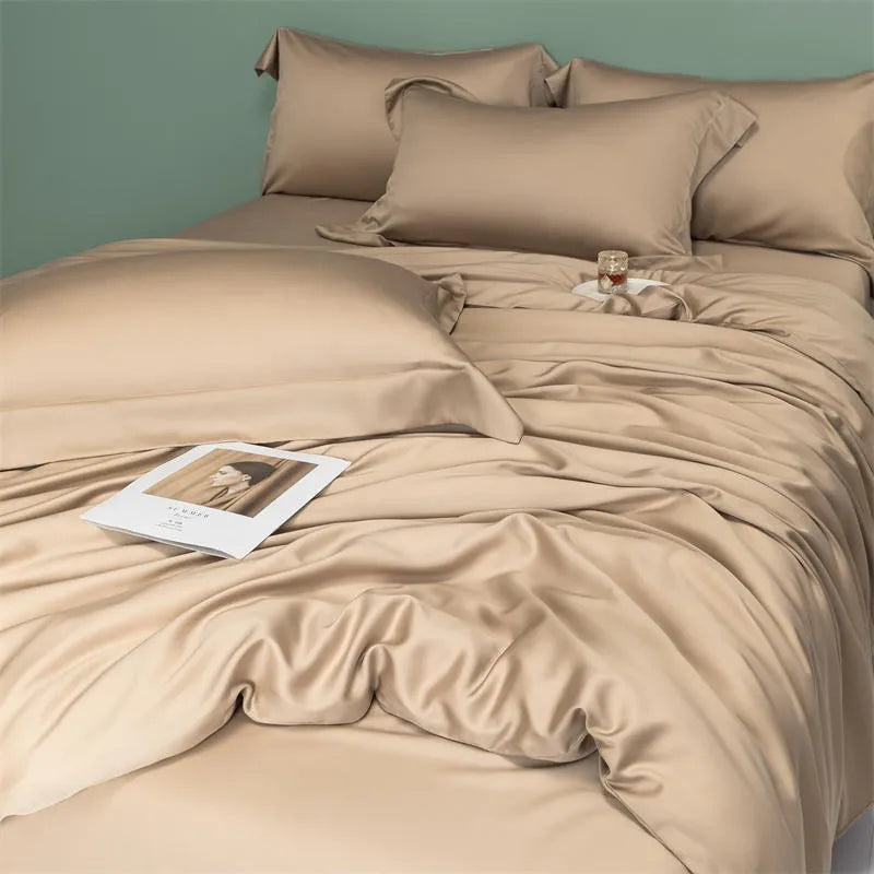 softest luxury bed sheets Solid Color 600TC Eucalyptus Lyocell Bedding Set - Brown